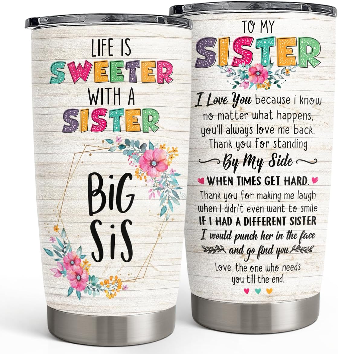 SANDJEST Sister Gifts - Sister Stainless Steel 20oz Tumbler, Insulated Travel Mug, Gifts for Birthday, Christmas, Women, Girls, Best Friends