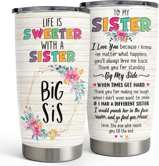 SANDJEST Sister Gifts - Sister Stainless Steel 20oz Tumbler, Insulated Travel Mug, Gifts for Birthday, Christmas, Women, Girls, Best Friends