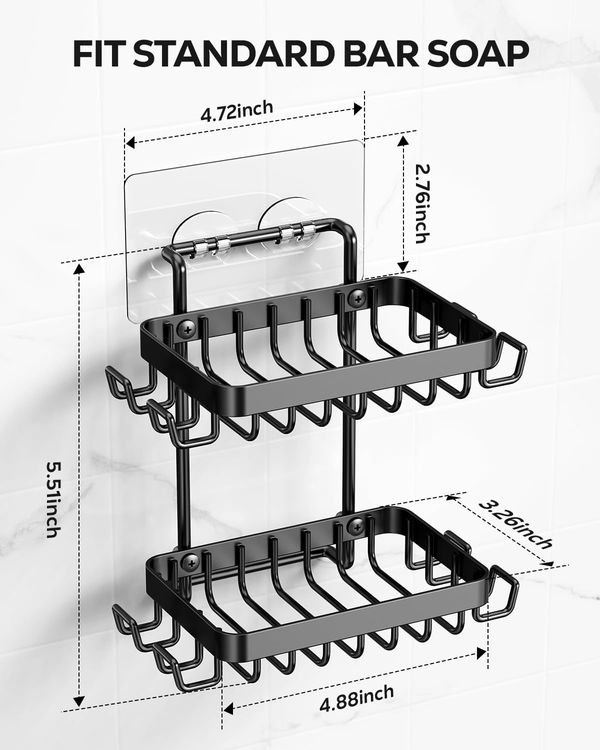 Nieifi Adhesive 2 Tier Bar Soap Holder, Stainless Steel for Shower Wall, Soap Dish for Bathroom, Black