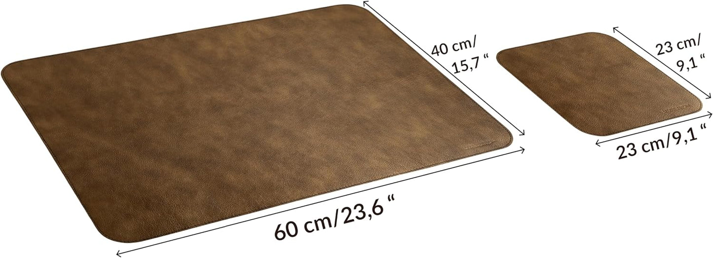 Luxbrand Genuine Leather Desk Mat Set – Handmade in Italy Large Desk Pad & Mouse Pad, Real Leather Desk Blotter for Office & Home, Elegant Gift Idea