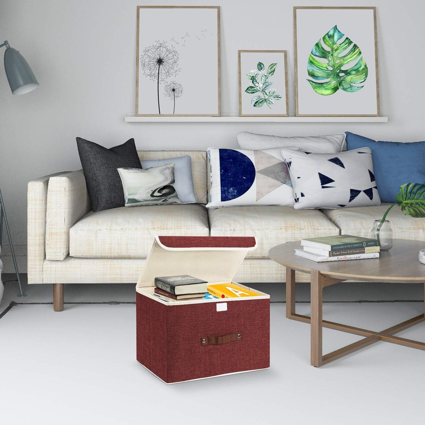 TYEERS Collapsible Storage Boxes, Washable Fabric Storage Bins with Lids, 14.9x9.8x9.8 inches, 2 Pack, Red Wine