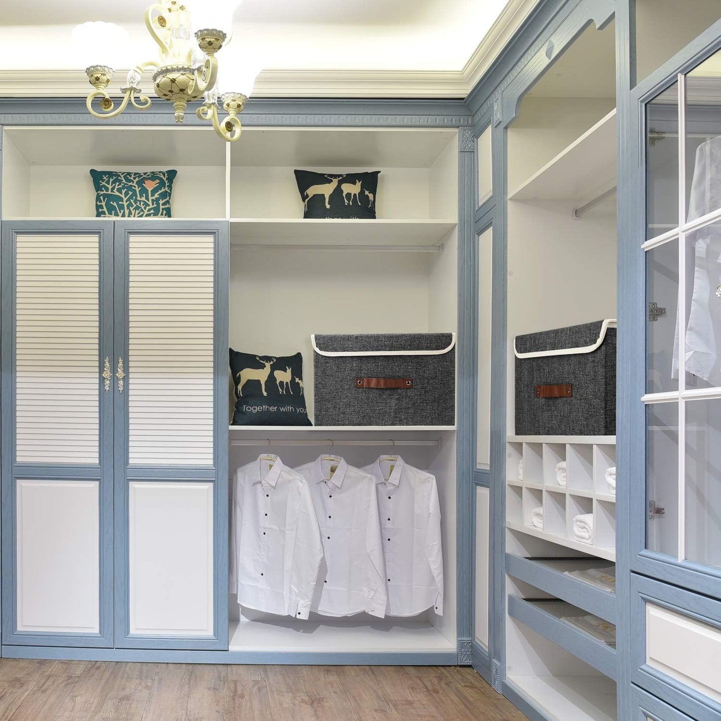 TYEERS Foldable Storage Boxes with Lids 5 Pack Fabric Storage Bins with Lids, Closet Organizers for Clothes Storage, Room Organization, Office Storage, Toys - Black