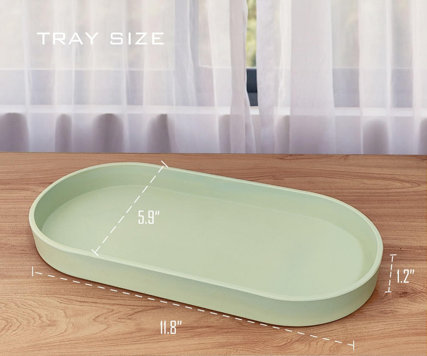 Green Small Tray (11.8 inch), Oval Tray for Kitchen Counter, Bathtub Bathroom Vanity Items, Countertop Organizer, Coffee Accessory, Bar, Serving Seasoning, Salt and Pepper, Soap, Perfume.