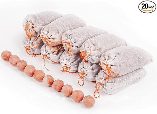 Homode Cedar Bags and Sachets - Aromatic Cedar Wood Blocks and Shavings for Clothes and Shoes Storage, Ideal for Closets and Drawers, 20 Pack