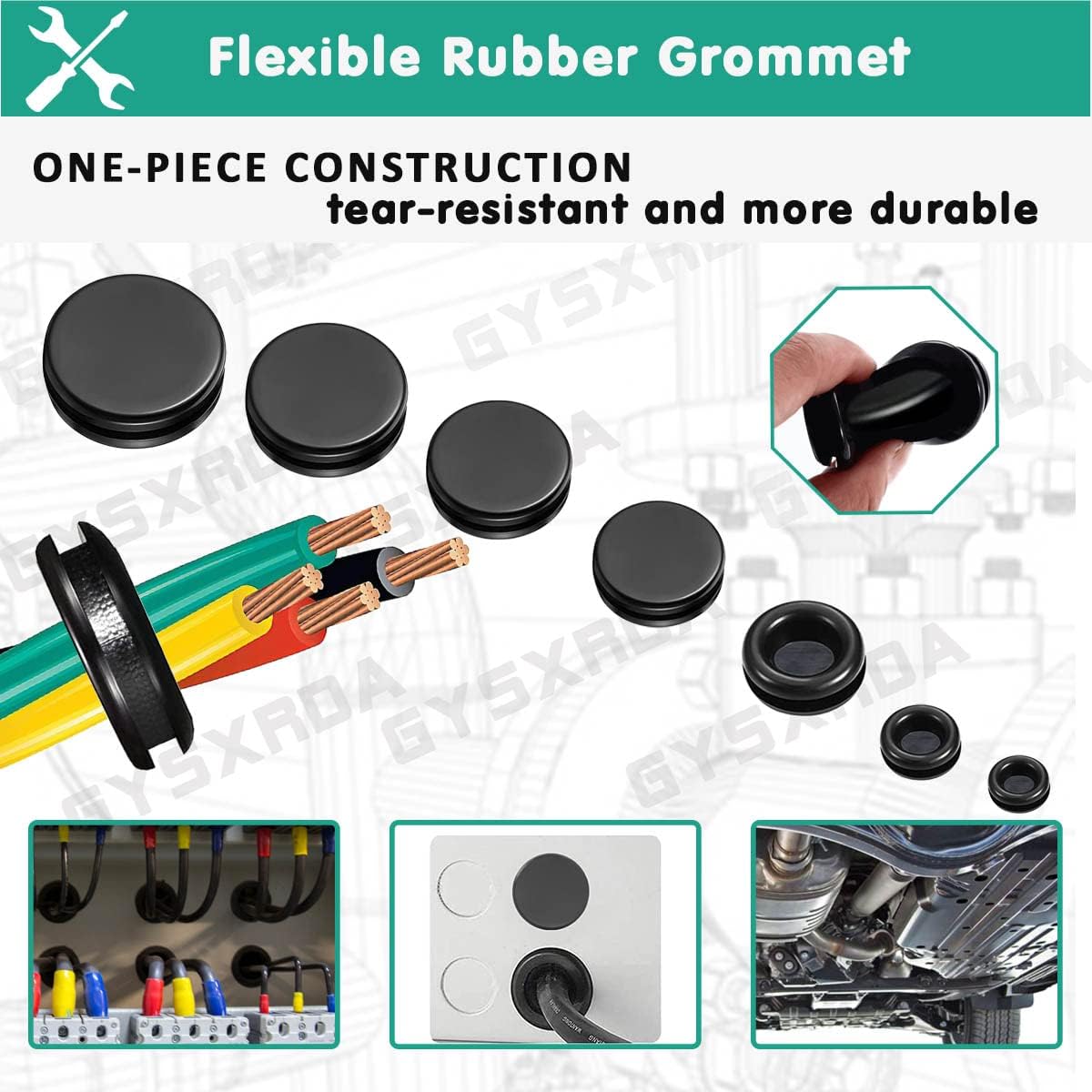 Rubber Grommet Kit 170 Pack - Black Firewall Grommet Assortment 7 Sizes Rubber Cable Hole Plug for Holes, Electrical, Plumbing, Automotive, Boat, Home Improvement Cord Wire Pipe Organization