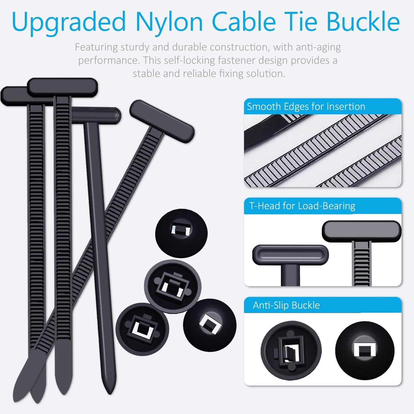 200PCS Nylon Universal Cable Tie Buckles, Multi-functional T Rivet Zip Ties - Automotive Zipper Clips with Pin & Button Design for Car Daily Repair, Fender Liner, Bumper Retainer, Door Panel Fastener