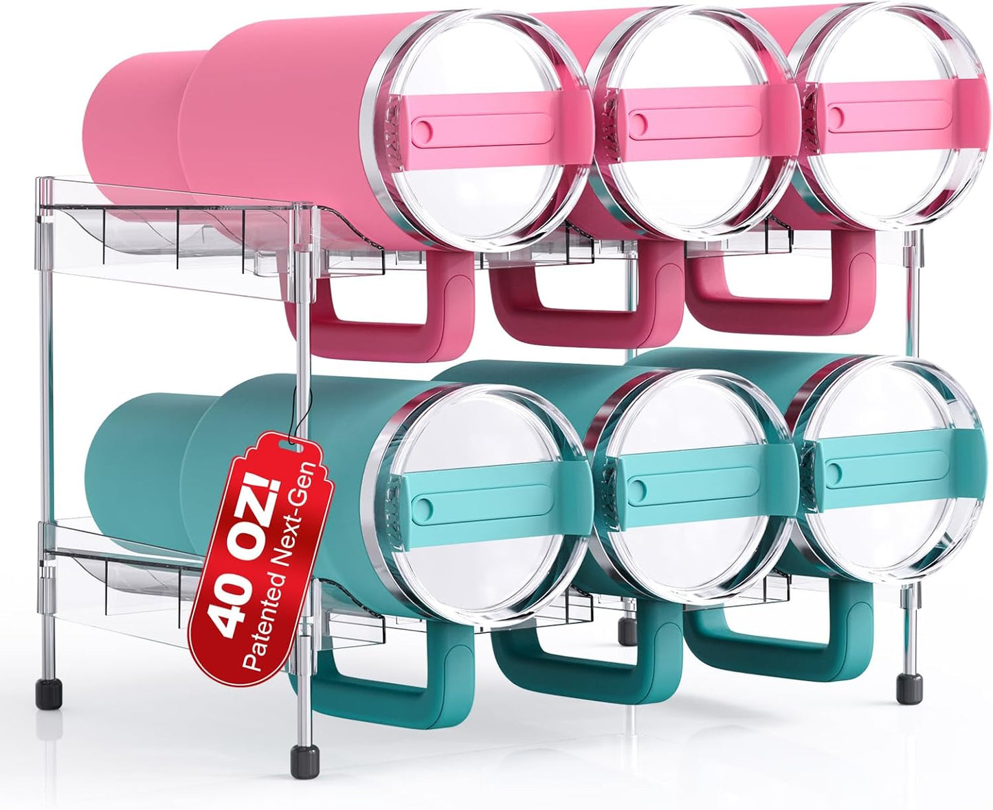 Reusable Stackable with Handle Compartment Water Bottle Tumbler Organizer for Stanley 40oz with Handle Cup, Stanley Accessories for Pantry, Cabinet & Kitchen Organization and Storage,2 Tier Hold 6