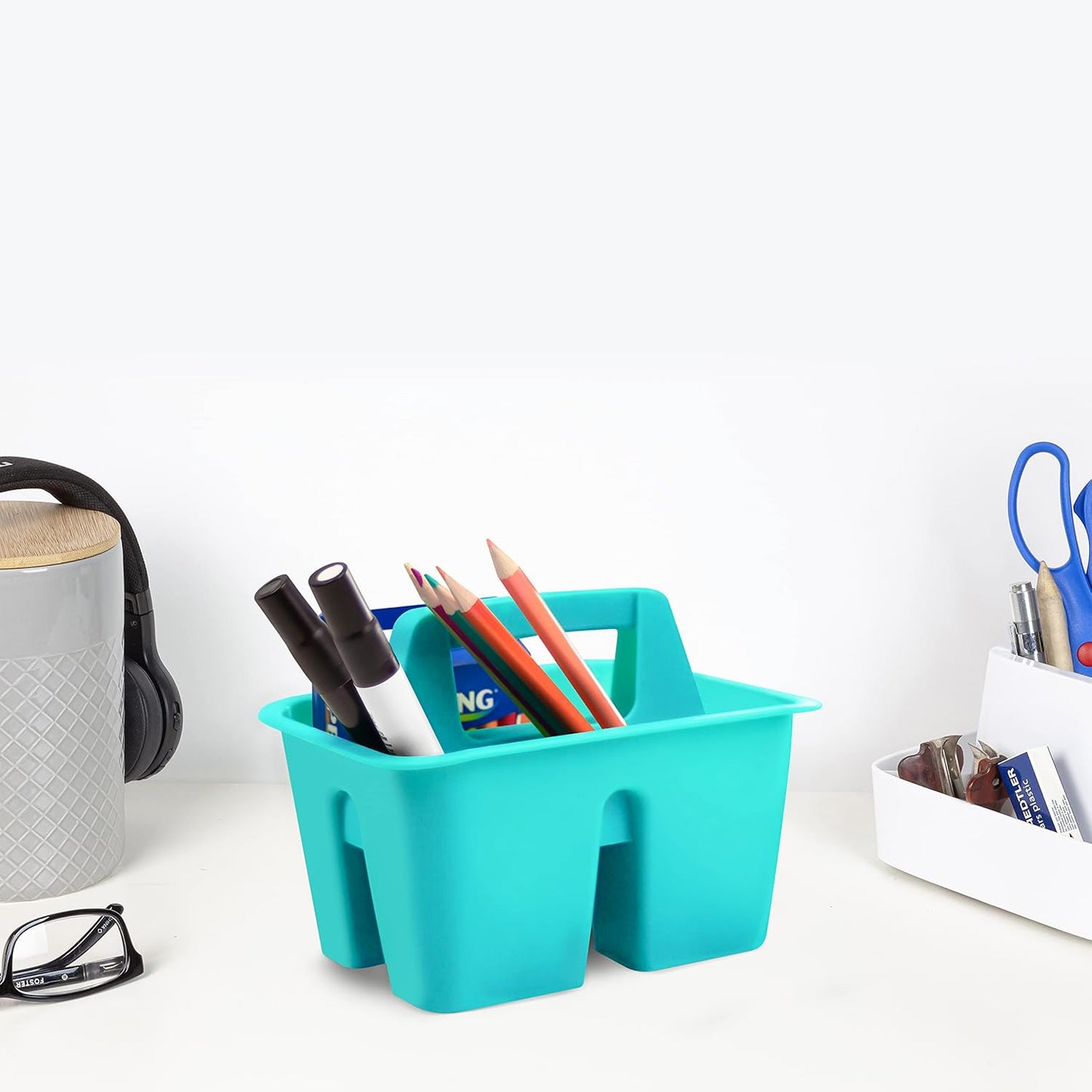 Storex Mini Classroom Caddy, Multipurpose Classroom Organizer with Handle, Teal, 12-Pack (01065U12C)