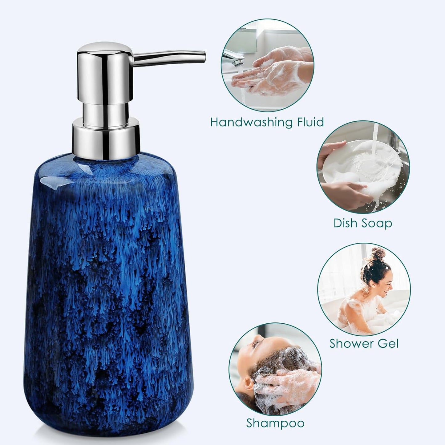 vancasso Blue Bathroom Accessories Set, Ceramic Soap Dispenser and Toothbrush Holder Sets, Stoneware 4 Pcs Bathroom Sink Set for Modern Home Decor, Series Starry