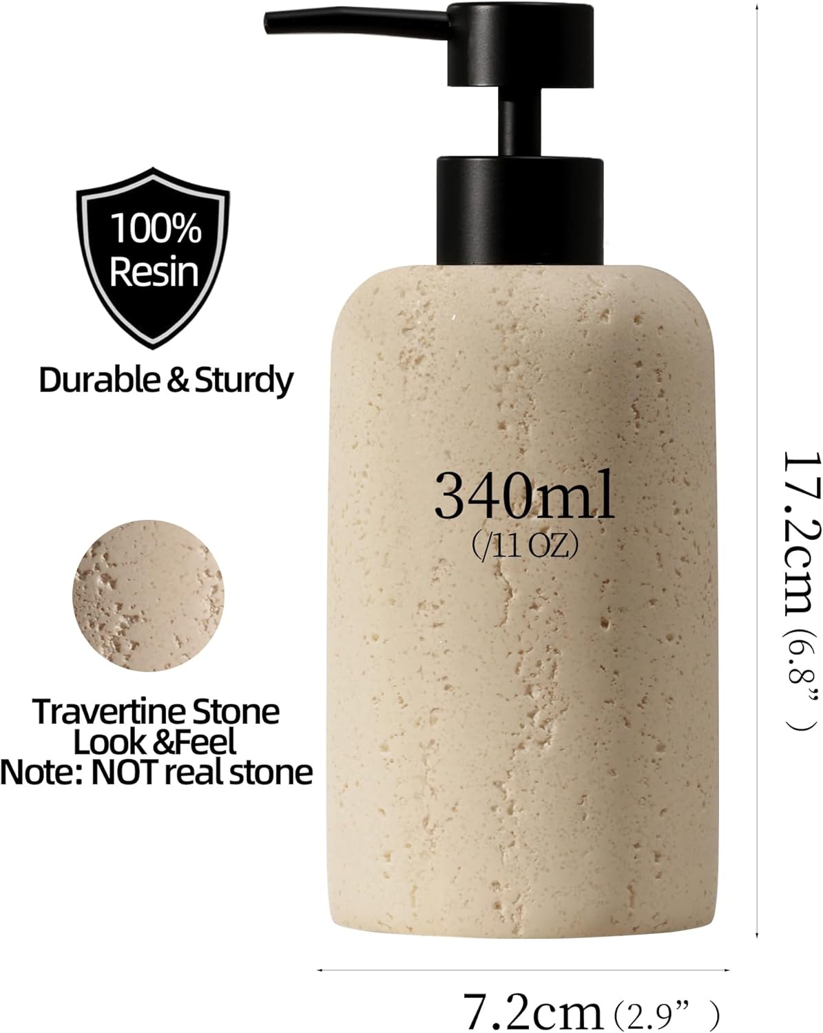 Soap Dispensers 340ML 11OZ, 2PCS Luxurious Hand Dish Shampoo Lotion Soap Dispenser Jar, Travertine Soap Pump Bottles for Kitchen Bathroom Countertop (Faint Yellow)
