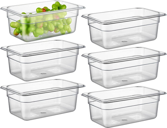 CURTA 6 Pack NSF Food Pans, 1/4 Size 4 Inch Deep, Commercial Polycarbonate Plastic Clear Freezer-Safe