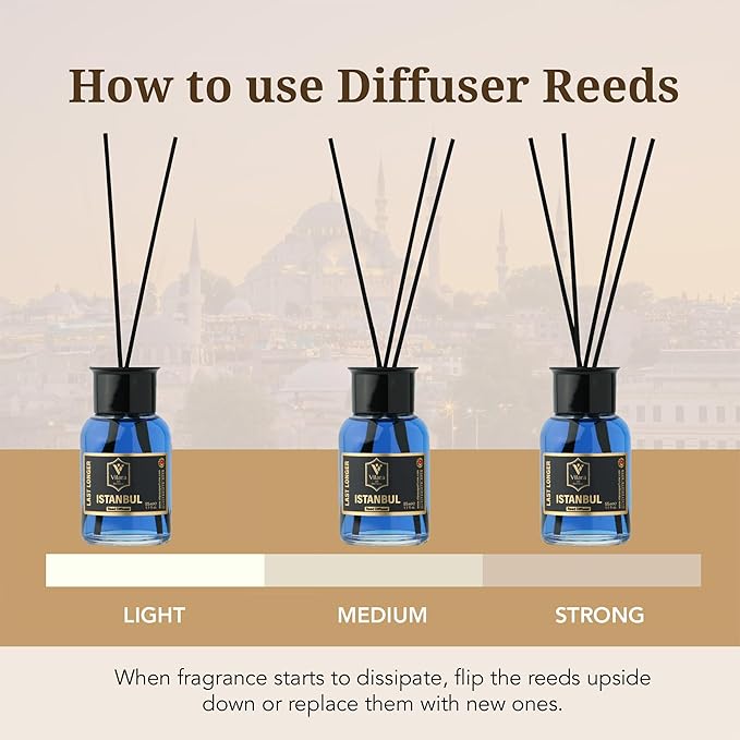 Reed Diffuser Set with Sticks for Home – Bathroom, Bedroom & Office Aromatherapy – Long Lasting Scented Oil Diffuser with Sticks – Luxury Room Fragrance Diffuser 55ml,1.7 fl oz (Istanbul)