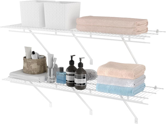 HAUSHOF Closet Shelves 4ft x 16in Wall Mounted 2-Pack, White Metal Wire Shelving for Laundry Room, Closet, Basement Organization and Storage