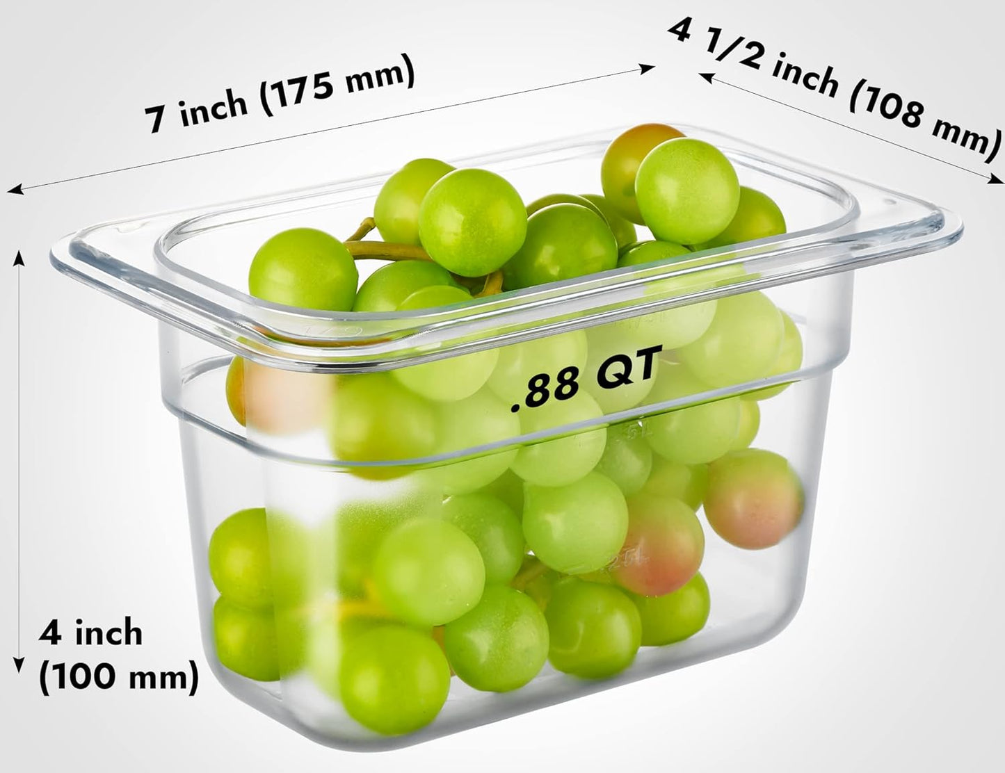 CURTA 6 Pack NSF Food Pans, 1/9 Size 4 Inch Deep, Commercial Polycarbonate Plastic Clear Freezer-Safe