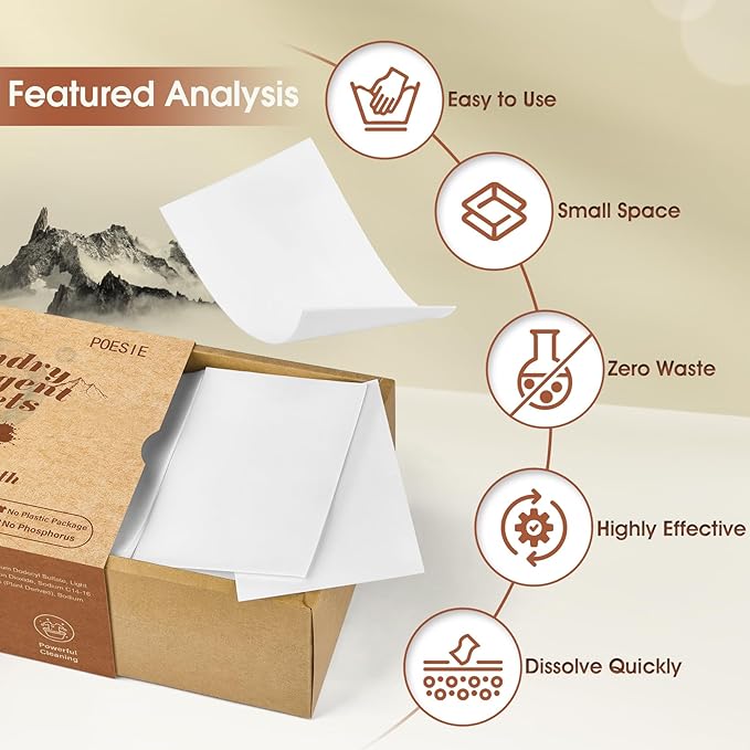 Poesie Laundry Detergent Sheets Earth Warmth Scent 160 Count Road Trip College Dorm Essentials for Travel Washing Sheets Detergent Liquidless Portable No Messy Laundry Strips