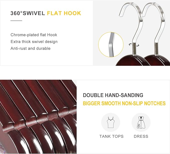 TOPIA HANGER Luxury Wooden Suit Hangers for Closet - Cherry Wood With Extra Thick Hook and Non-Slip Pants Bar, Heavy Duty Coat Hangers With Notches for Shirts - 16 Pack CT01M