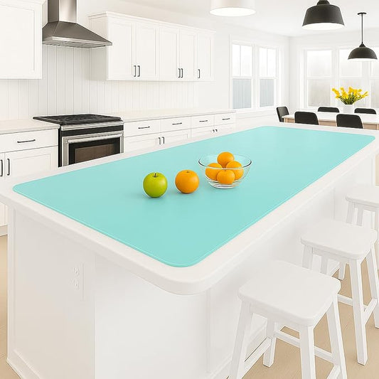 Silicone Mat 35.4"x23.6" Silicone Mats for Kitchen Counter Heat Resistant Mats for Countertop, Countertop Protector Mat, Edge Heightening Nonstick Waterproof Multipurpose Table Mat (Mint Green)
