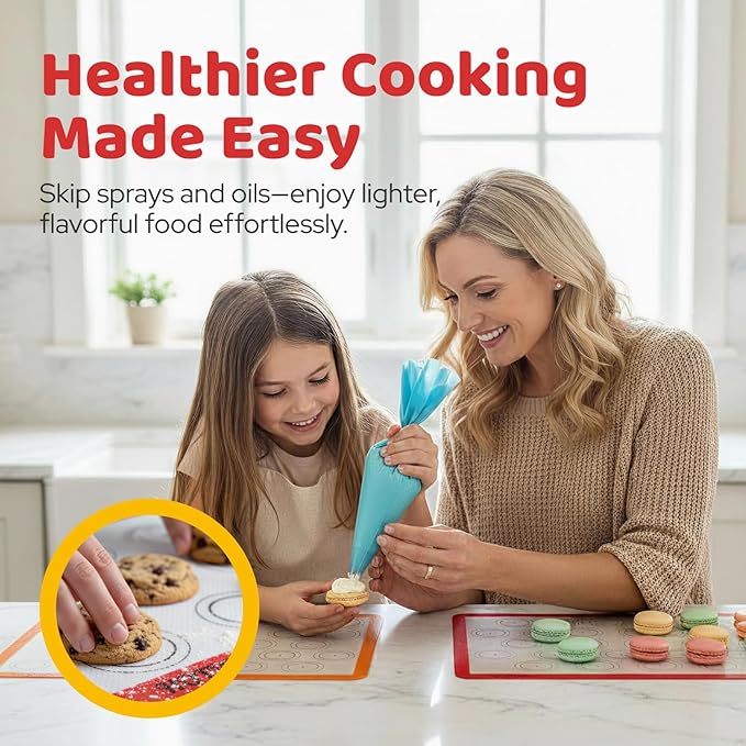 HOTPOP Silicone Baking Mats 0.75mm, Non-Stick Macaron Silicone Baking Mats - Silicone Sheet for Bake Pans and Rolling with Outlines for Pastries (3 HALF SIZE)