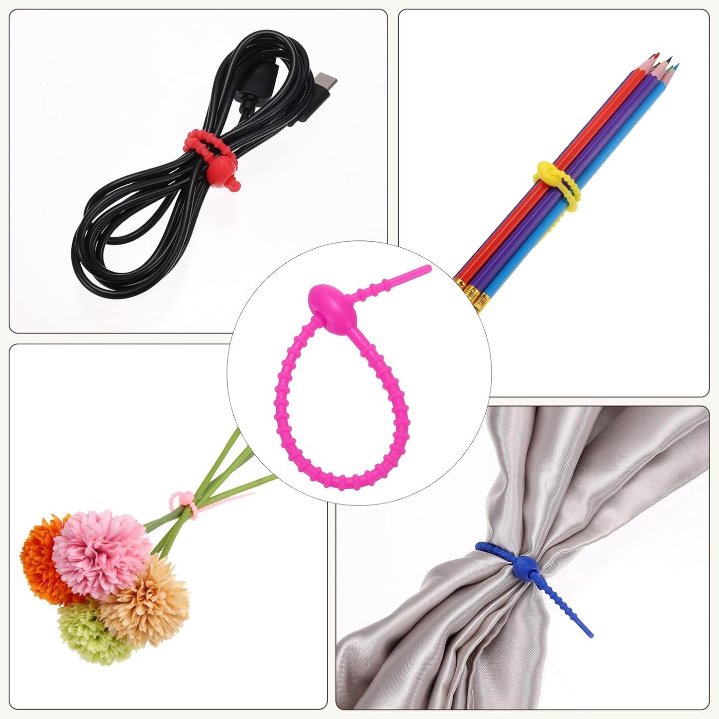 PATIKIL 6 Inch Silicone Cable Ties, 20pcs Rubber Reusable Twist Zip Ties Organizer for Home Office Kitchen Food bags Wires Adjustable Bag Clip, Rose Red