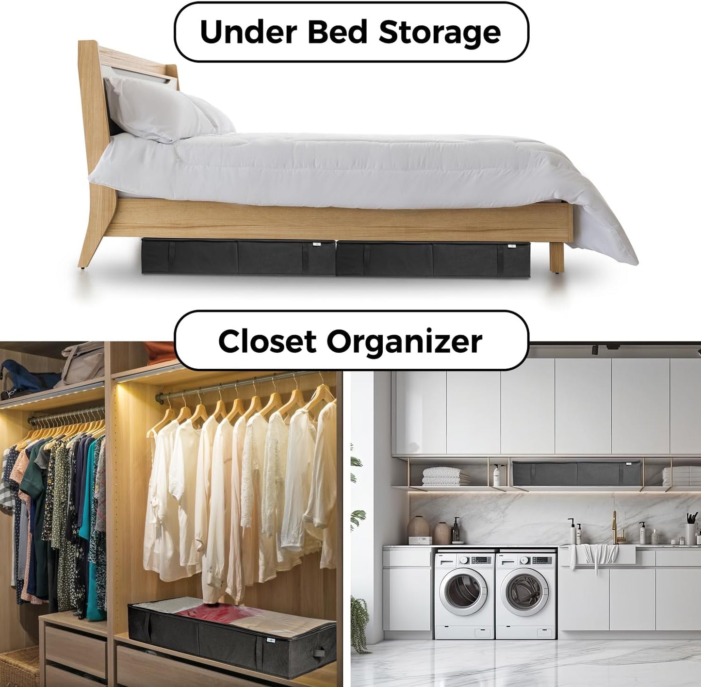 Closet Organizers and Storage - Maximize Space with Under Bed Storage Containers & Clothes Storage - Ideal Closet Organizer, Toy Storage Organizer & Underbed Storage (Grey, 2 Pack)
