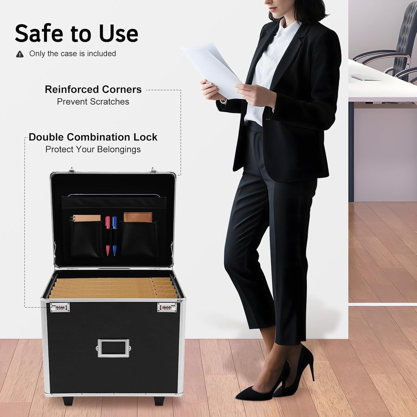 Locking Mobile Business Case,Fireproof File Cabinets for Document Safety,File Organizer Storage Box,Fireproof Document Box with Lock for Filing Office Documents