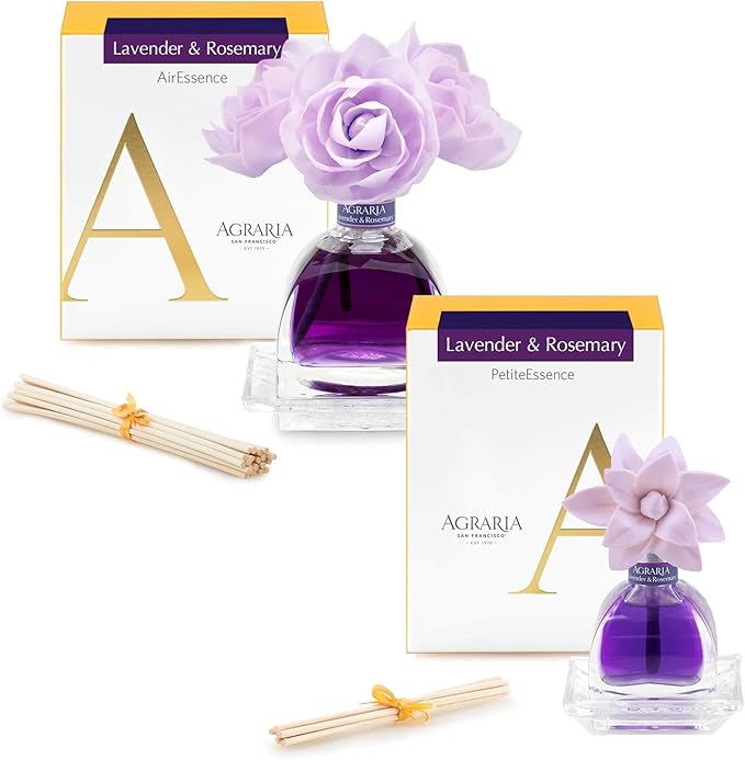 AGRARIA AirEssence & PetiteEssence Flower and Reed Diffuser Set, Luxury Home Fragrance Set, Scented Oil Reed Diffuser Gift for All Occasions