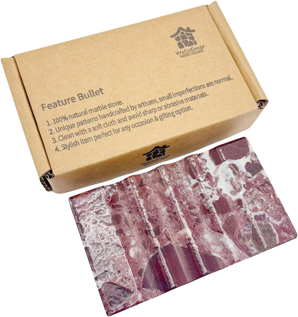 Marble Christmas Soap Dish for Shower - Natural Stone Tray Stand Organizer, Decorative Bar Soap Holder | Non-Slip, Luxury Bath Accessories (Rose)