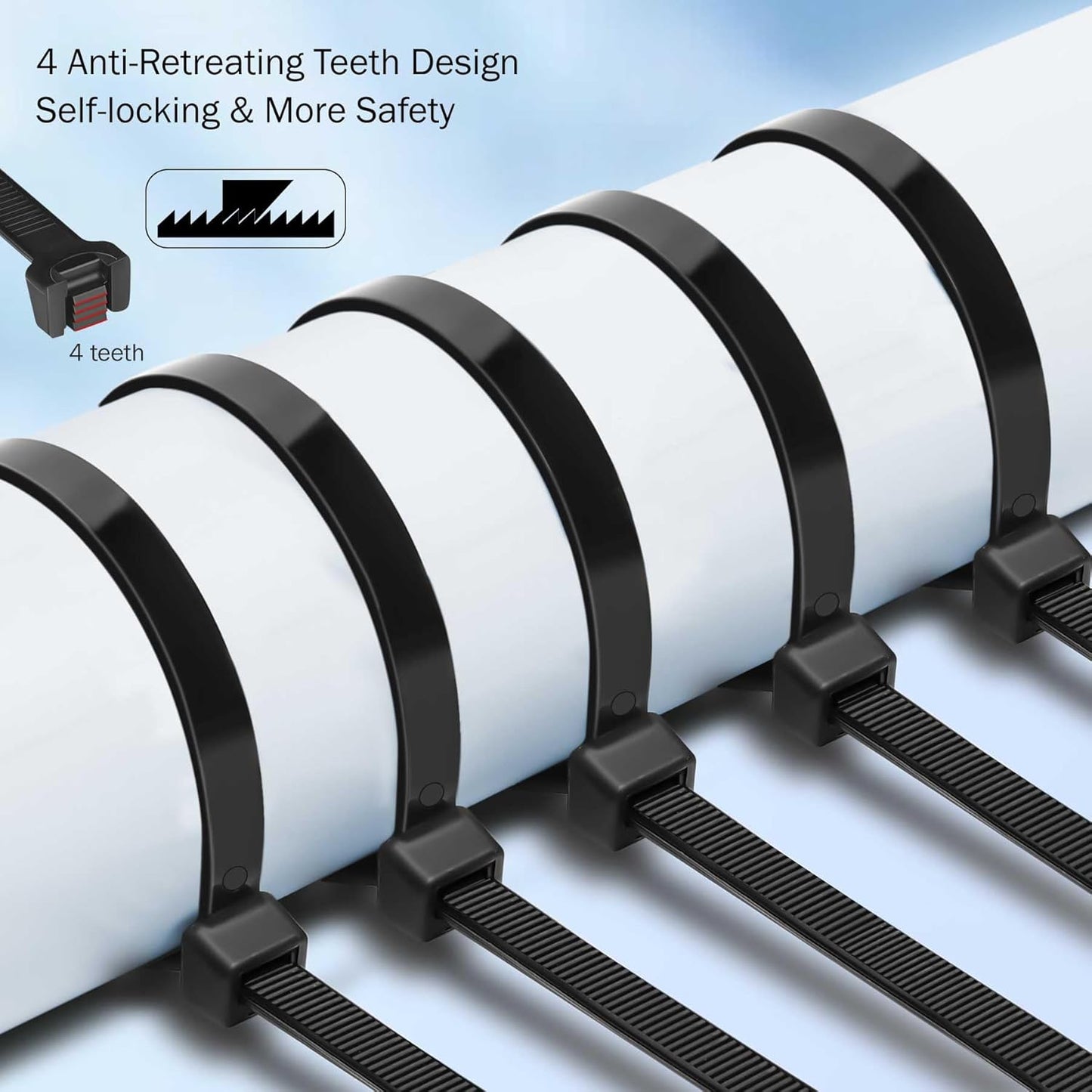 Cable Zip Ties 8 Inch Strong Black Assorted Cable Ties 100 Pack, 120 LBS Tensile Strength Heavy Duty Zip Ties, Multi-Purpose Self-Locking Cable Cord Management, Wire Ties for Indoor and Outdoor