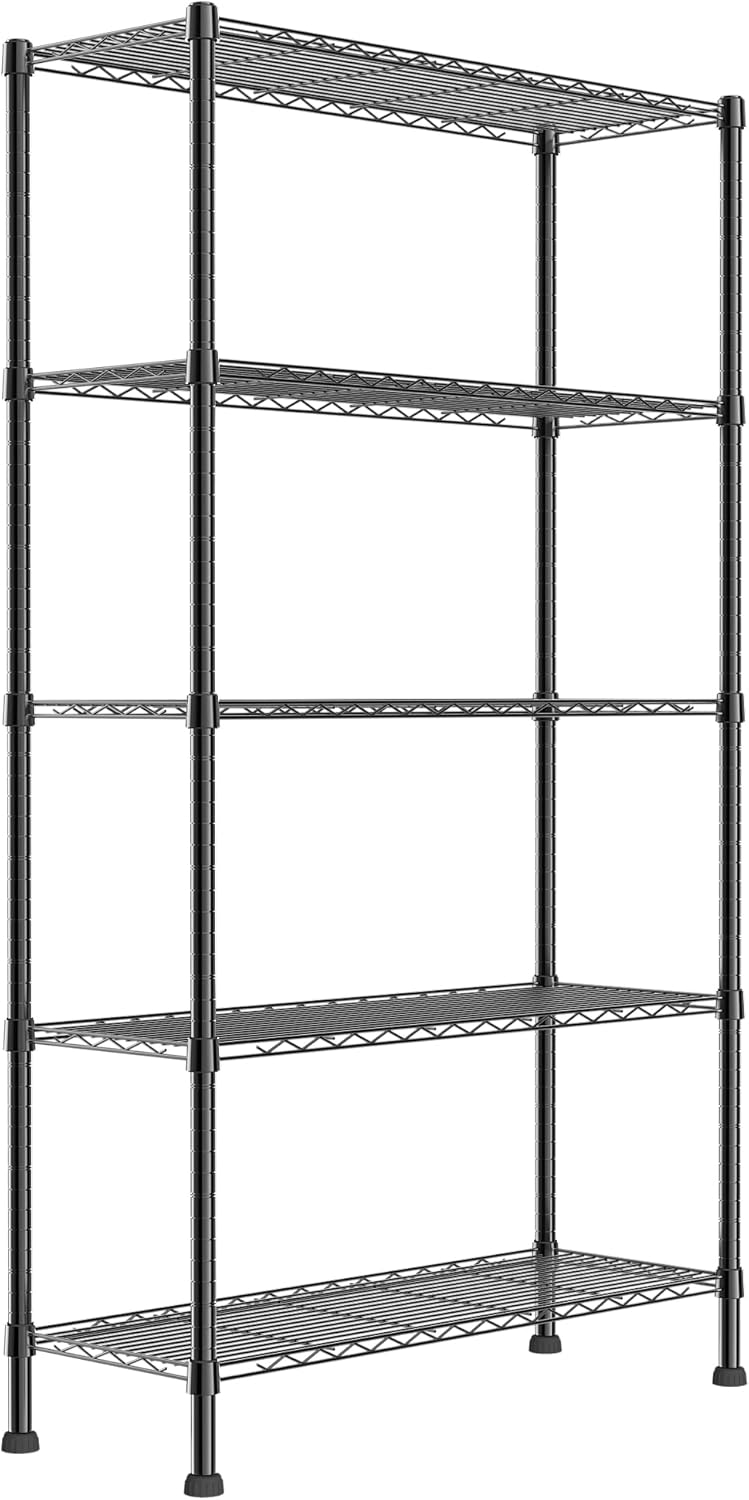 REGILLER 5-Wire Shelving Metal Storage Rack Adjustable Shelves,Standing Storage Shelf Units for Laundry Bathroom Kitchen Pantry Closet(Black,14.1" D x 36.1" W x 71.5" H)