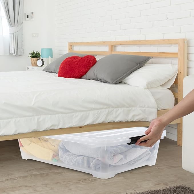 Gloreen 3-Packs Plastic Underbed Storage Bins with Lids, 40 Quart Latch Storage Box