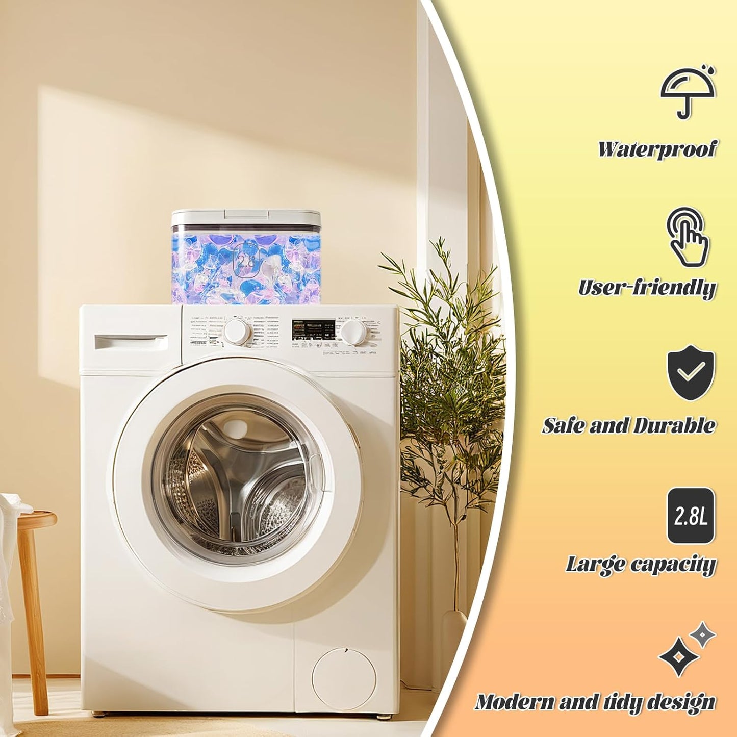 Laundry Pod Holder with Lid - Sealed Automatic Pop-Up Dispenser, 94oz/115 Pod Capacity, ABS/PP Durable Container for Laundry Room Organization, Multi-Purpose for Detergent Powder/Dryer Sheets