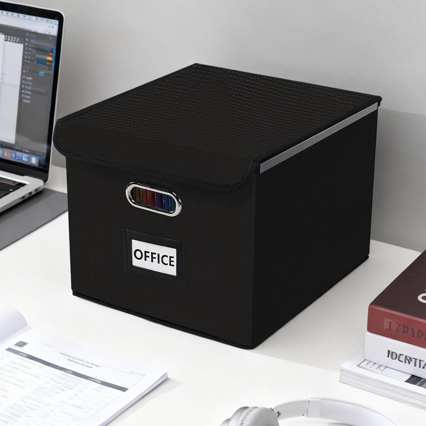 File Organizer Box with Folder, Accordion File Organizer 25 Pockets, File Folder Organizer with Lid for Home, Office, School, Black