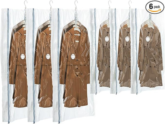 TAILI Hanging Vacuum Sealer Storage Space Saver Bags for Clothing, Suits and Jackets, Closet Organizers, Wider Sides (3 Long, 3 Short) Cream