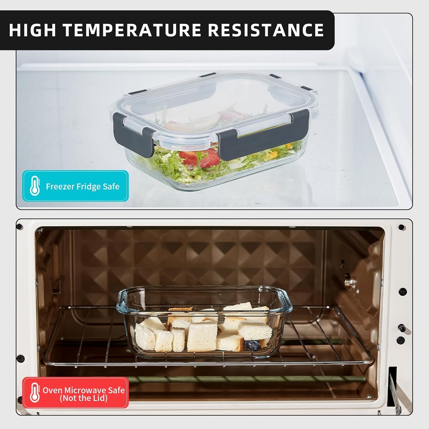 10 Pack 22 oz Glass Meal Prep Containers, Glass Food Storage Containers with Lids, Reusable Airtight Leakproof Lunch Bento Boxes Freezer, Microwave Oven and Dishwasher, Gray