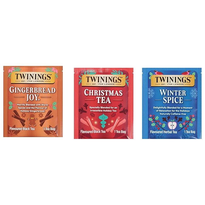 Twinings Winter Tea Collection, Limited Edition Holiday Gift Box, 20 Count (Pack of 3), Includes Christmas Tea, Winter Spice, and Gingerbread Joy, Enjoy Hot or Iced, 60 Teabags