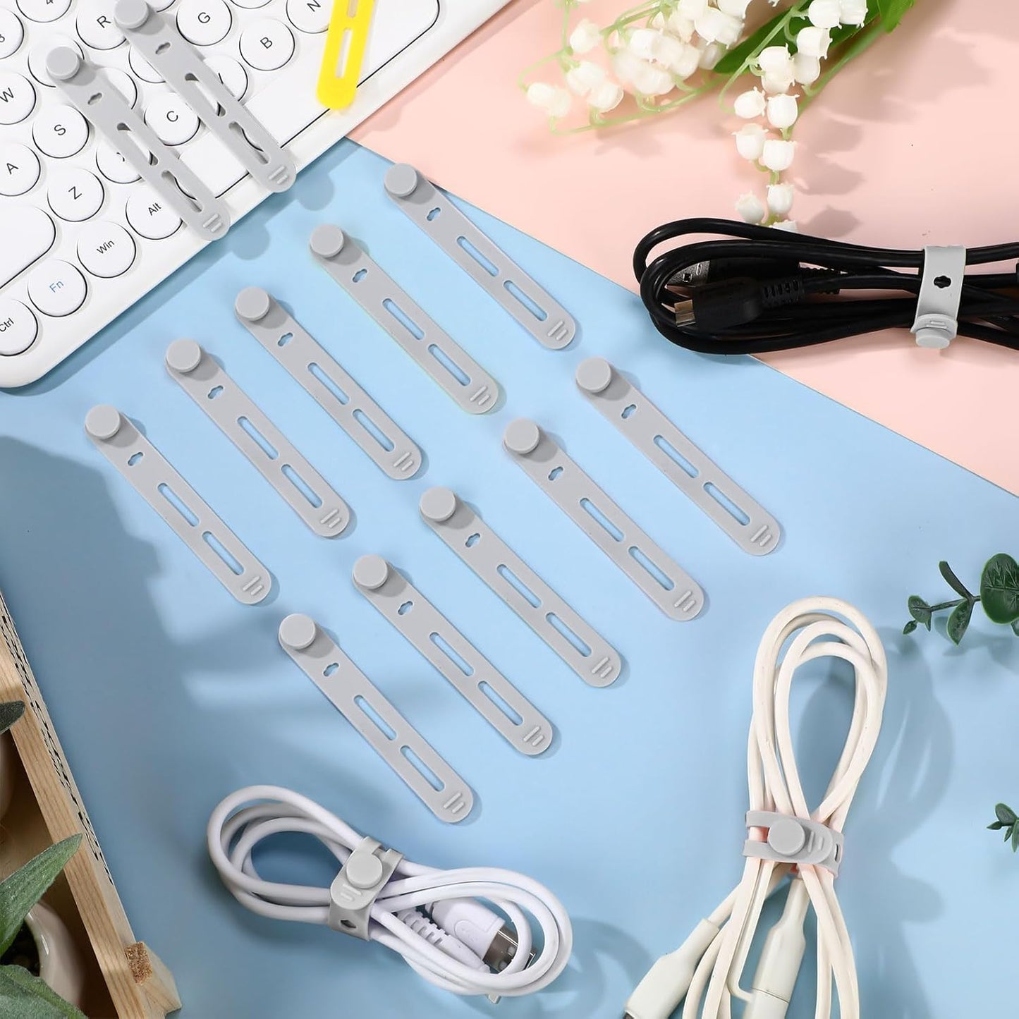 42 Pcs Silicone Cable Ties Reusable Cord Straps Multipurpose Elastic Cable Organizer for Bundling Fastening Earphone Phone Charger Home Office School(Gray,3.15 Inch)