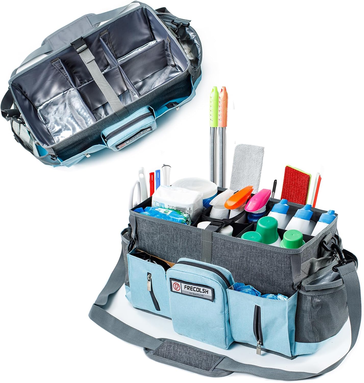 Large Cleaning Supplies Organizer-Cleaning Caddy Organizer With Handles & Shoulder Strap-Cleaning Bags for Cleaning Suppliers-Housekeepers Wearable Cleaning Tote Upgraded