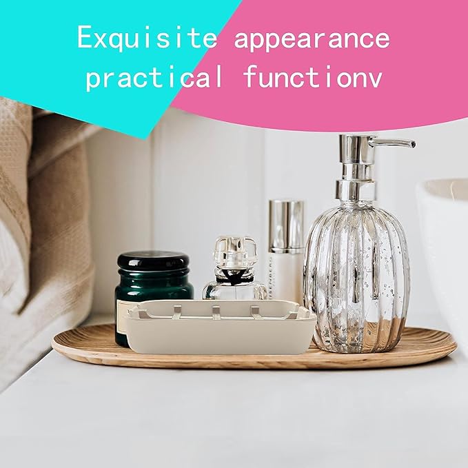 Aoheuo Modern Bamboo Fiber soap Holder and soap Dish Combination (Removable), Off White, 5.12 Long by 3 Wide, 0.98 inches high, Used in Kitchens, bathrooms, and bar Sinks