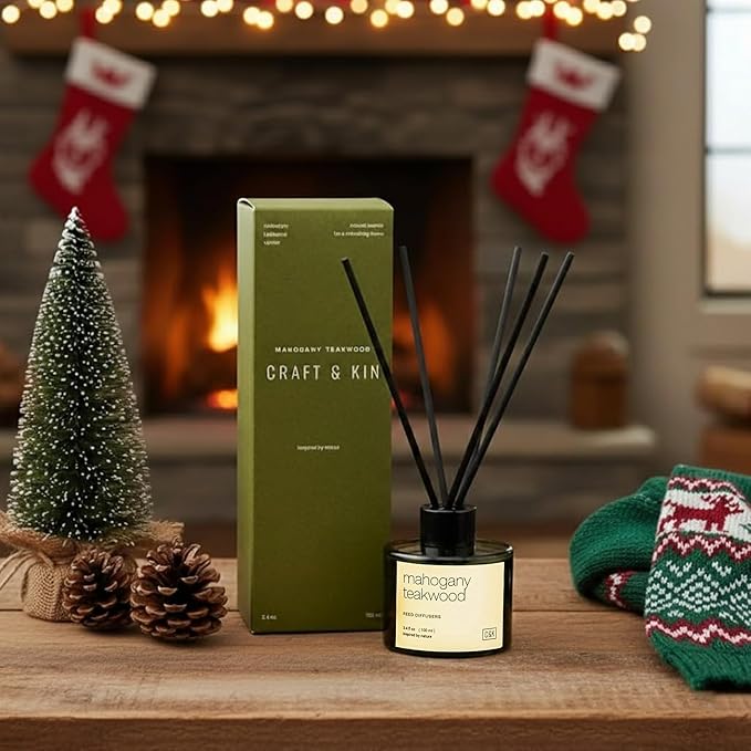 Craft & Kin Reed Diffuser Set Oakwood, Mahogany & Vetiver, Christmas Reed Diffusers for Home, Fragrance Diffuser Sticks, Oil Diffuser Sticks, Oil Diffuser with Sticks, Reed Diffuser for Men
