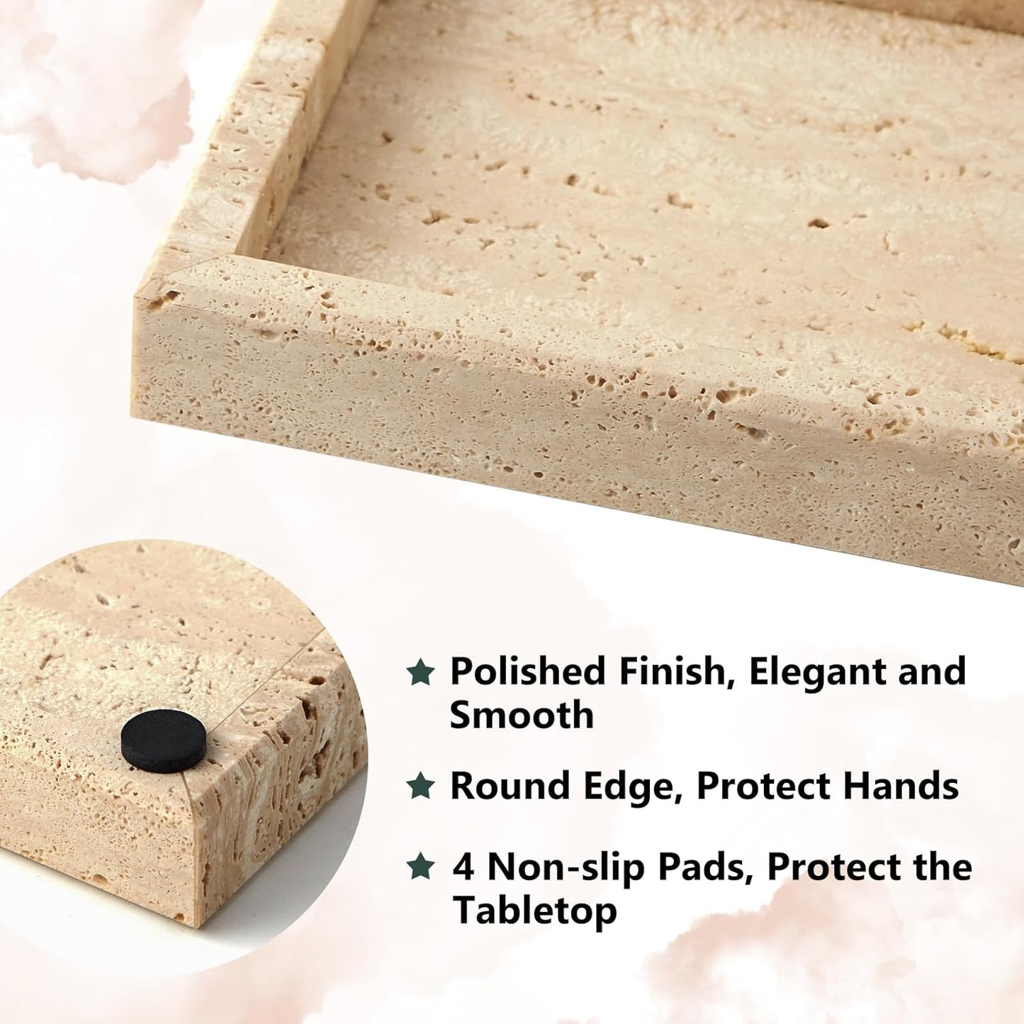 Real Natural Small Marble Tray for Bathroom, Vanity, Kitchen and Desktop, Rectangle Genuine Marble Stone Tray for Jewelry, Cosmetics, Candles, Lotion, Perfume and Home Decor