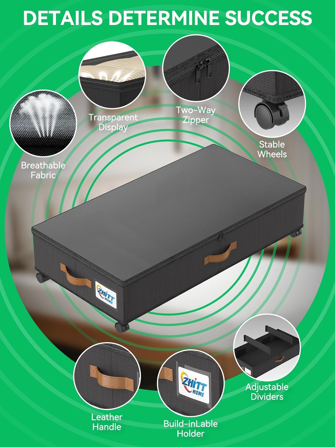 Under Bed Storage with Wheels, Upgraded Scalable Under Bed Storage Containers with Lids, 2Pack Underbed Storage Organizer Rolling Bins for Shoes Clothes