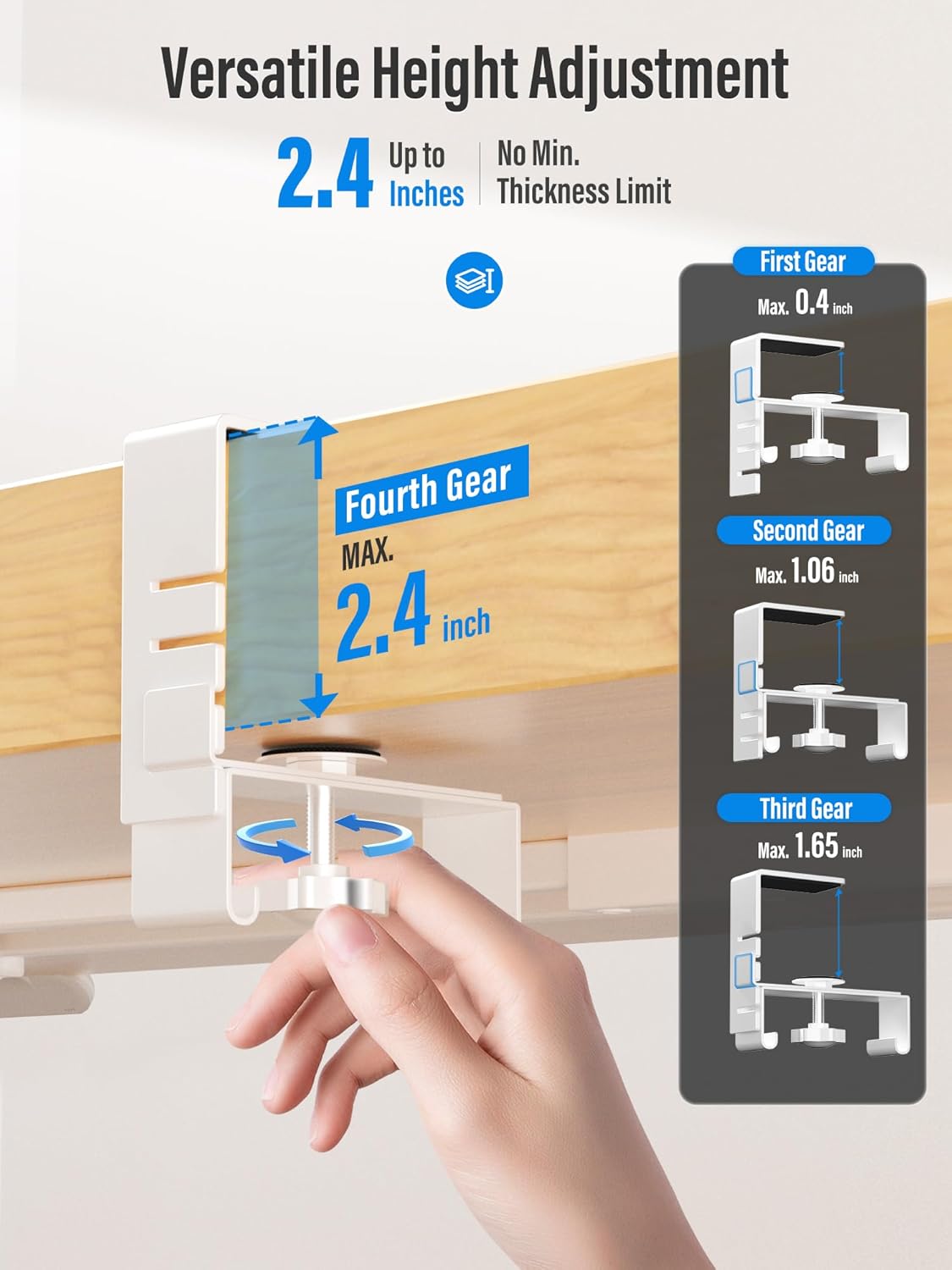 [Upgraded] Large Under Desk Cable Management Tray, Cinati Cable Management Under Desk No Drill, 42" Fabric Cord Hider for Wire Organizer, Cord Organizer for Office, Home - Supports Up to 30lbs White