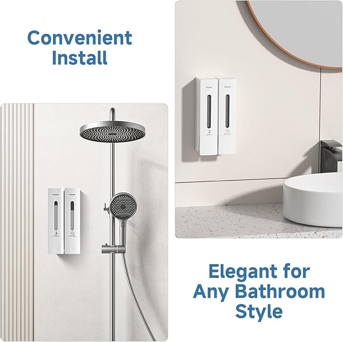 1984 Shampoo and Conditioner Dispenser Wall Mount Shower Dispenser 2 Chamber No Drill Bathroom Set Shampoo Dispenser for Shower Wall Home Hotel 400ml x 2 White