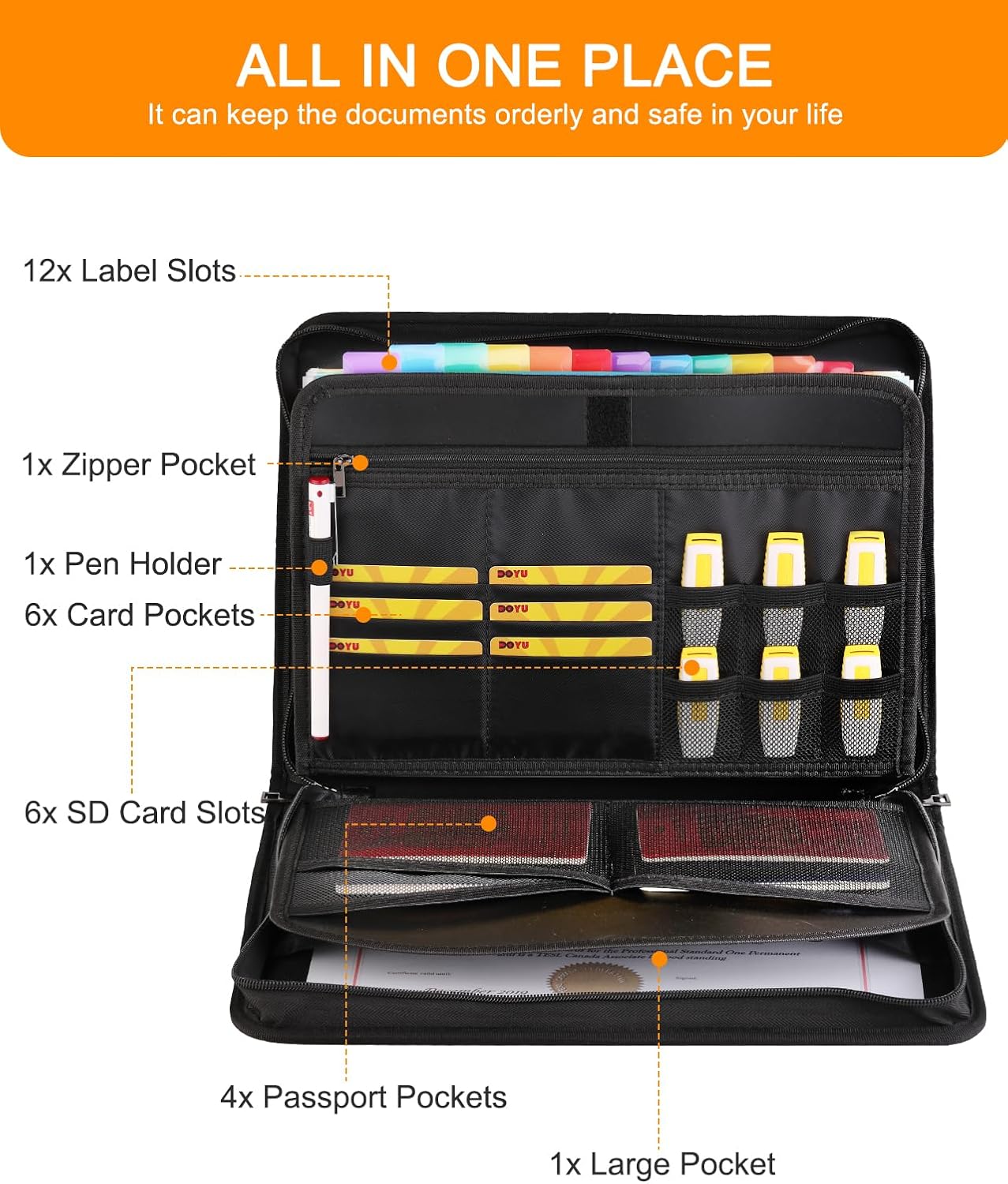 Hontom Accordion File Organizer,13 Pockets Fireproof Document Organizer with Multicolored Pockets, Business Safe Storage Folder Zipper for Documents and ‎F61NCYXEFF02V