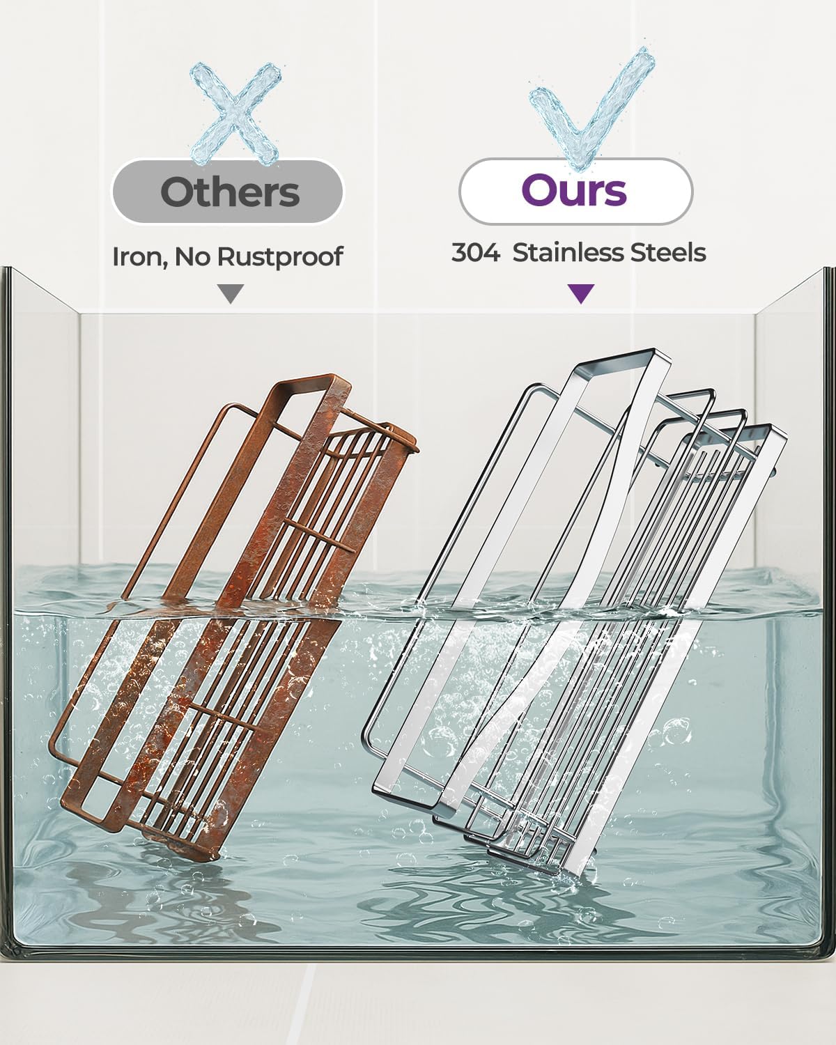 ODesign Shower Caddy 3 Pack-Shower Organizer Shelves Rack Rustproof SUS304 Stainless Steel for Bathroom Storage&Kitchen-No Drilling Adhesive Shower Caddy Shelf Dorm Room Essentials-Silver