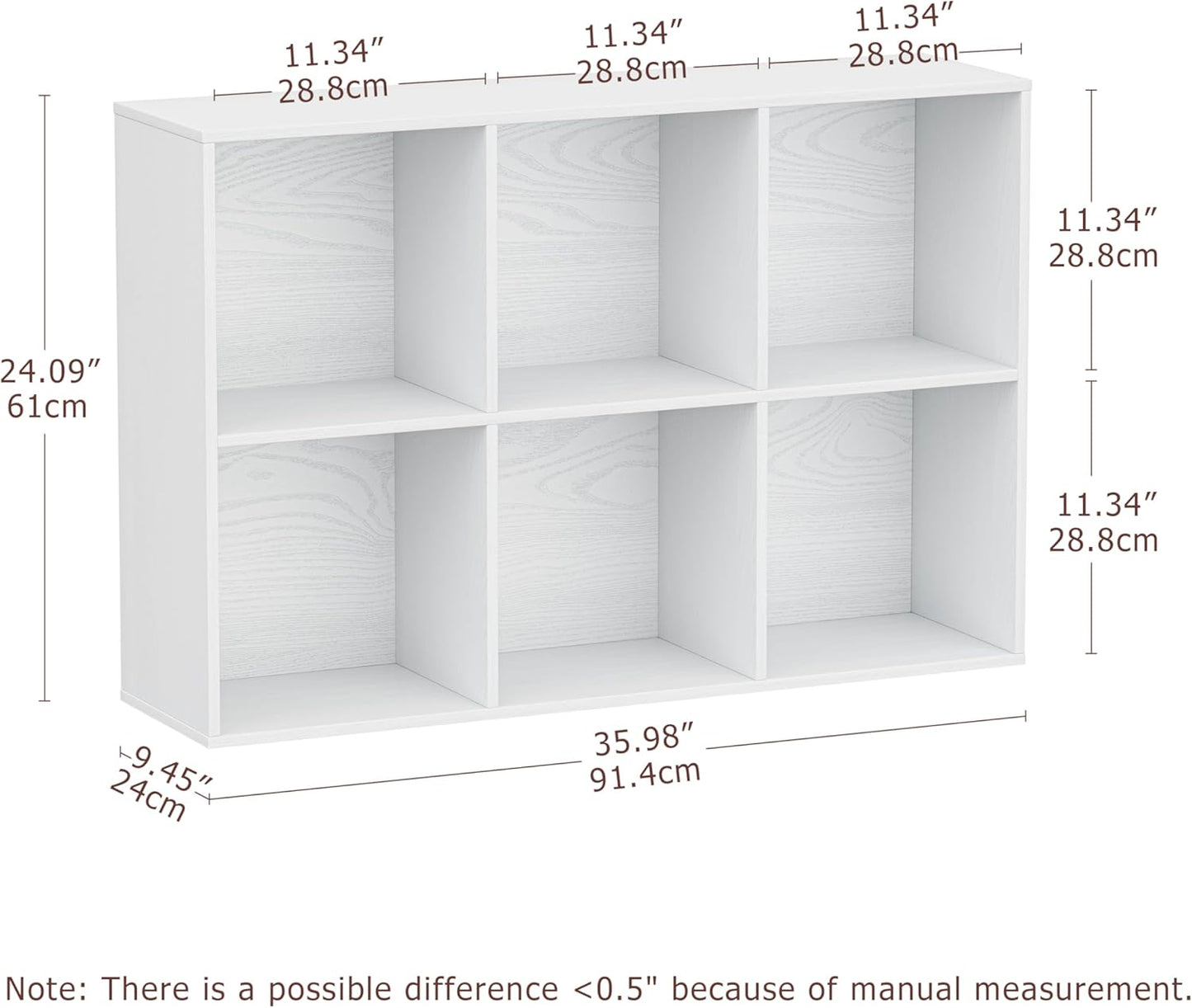 6 Cube Storage Organizer, Wooden Cube Shelves with Closed Back Panel, Reversible Bookcase, Toy Organizers and Storage for Home, Living Room, Kids Room, Office, 35.98" L x 9.45" W x 24.09" H, White