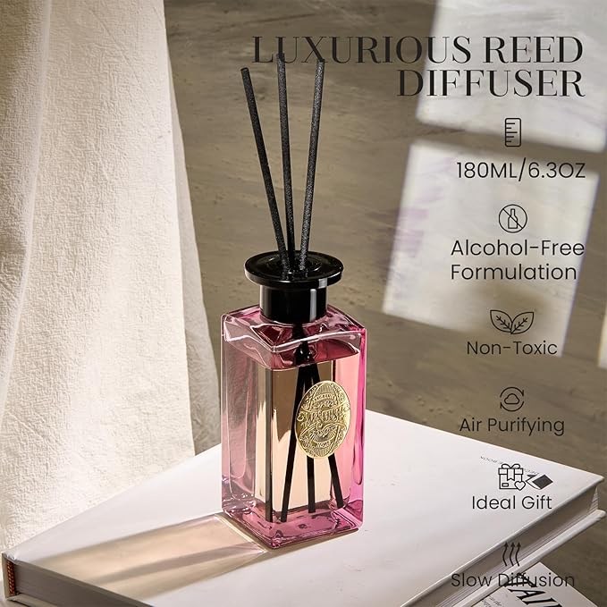 M&SENSE 6.3 oz Large Reed Diffuser Set | Ginger & Ylang Ylang Scent Oil Diffuser with Sticks | Hotel Collection Non-Toxic Essential Oil |for Bedroom Bathroom Living Room