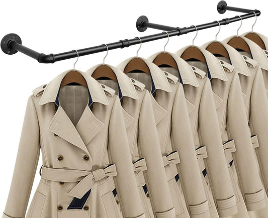 Industrial Iron Pipe Clothes Hanging Bar DIY Wall-Mounted Garment Rack Heavy Duty Clothing Rack for Bedroom, Laundry Room, Closet Storage (60 inch)