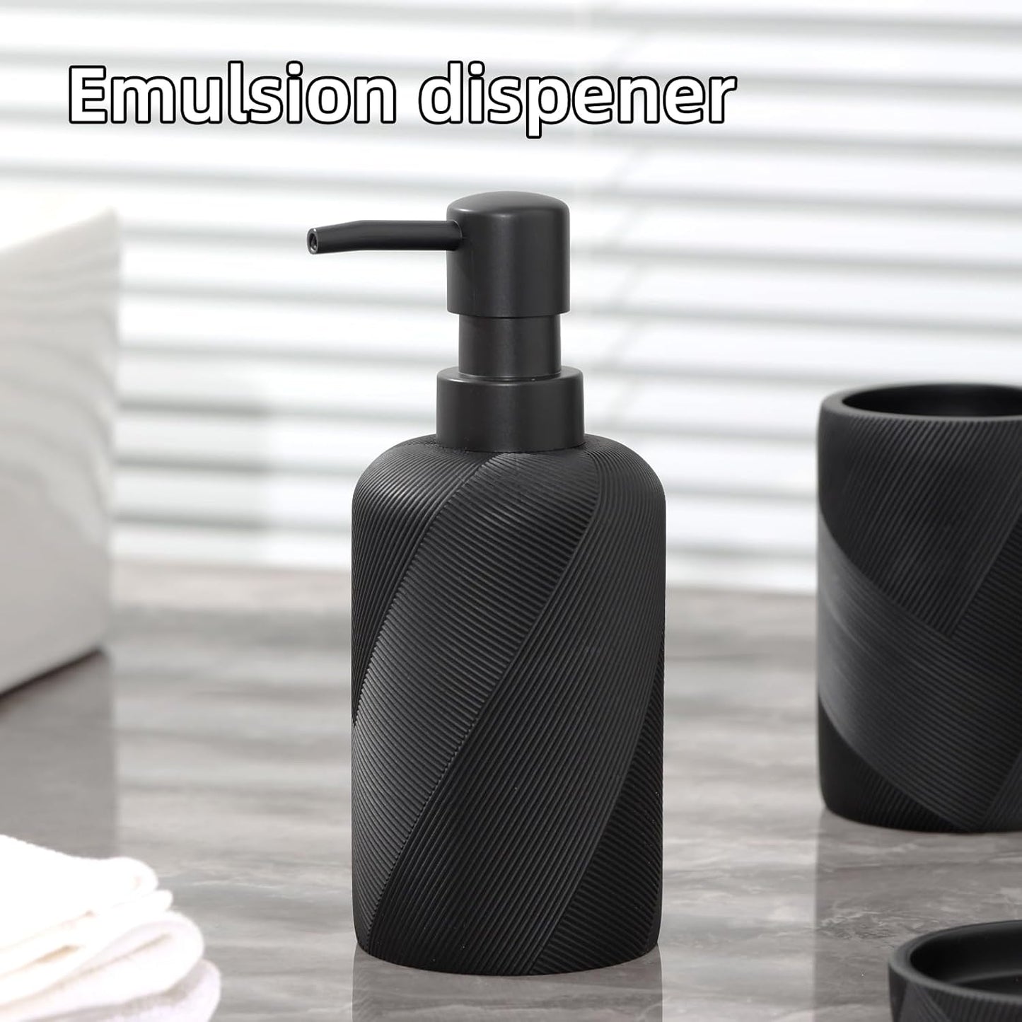 Bathroom Accessories Set, Bathroom Organizer Countertop, Soap Dispenser and Toothbrush Holder, Mouthwash Cup, Tray Set, Vanity Tray for Bathroom, 4 Pieces Modern Decor (Matte Black)