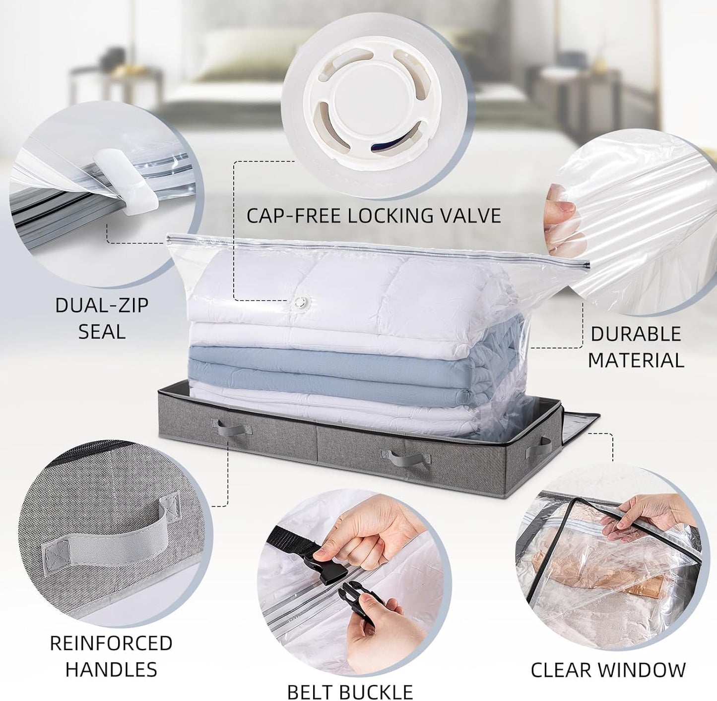 TAILI Under Bed Vacuum Storage Bags for Comforters and Blankets, Save 80% Space, Large Capacity Foldable Under Bed Storage Box for Quilts Pillow Blankets Linen, 41" x 17.7" x 6", Jumbo Vacuum Seal